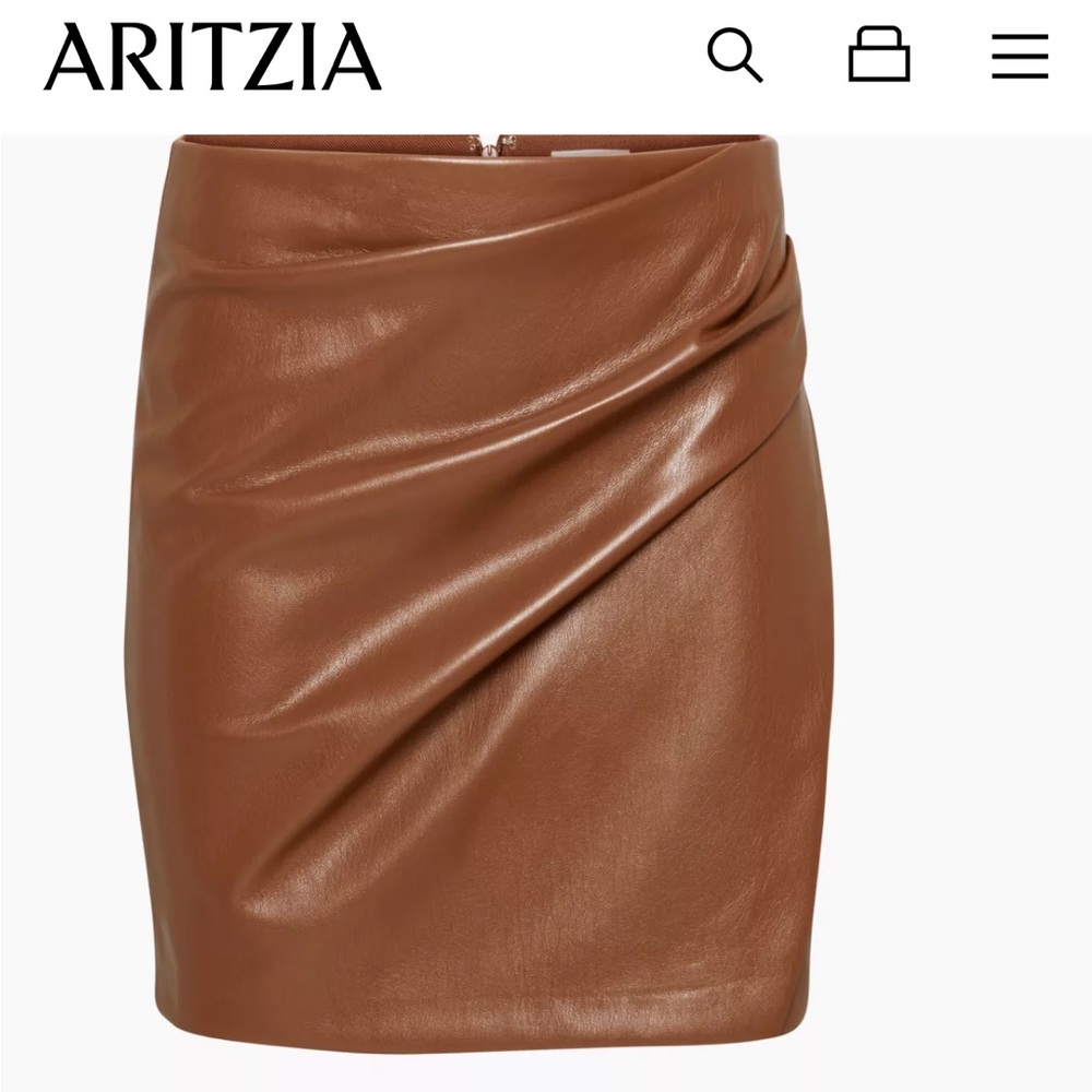 Wilfred by Aritzia Vegan Leather Skirt Cognac- size 2